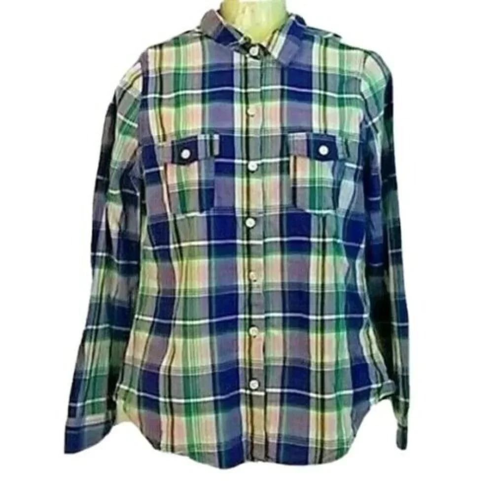 Old Navy Shirt Small Blue White Plaid Long Sleeve Button Down Casual Light